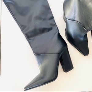 NEW JLO Jennifer Lopez Black Tall Chunky Heel Asymmetrical Leather Knee Boots 11